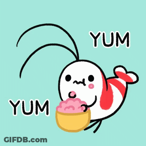 Bowl Of Noodles With Shrimp Eggs And Meatballs GIF