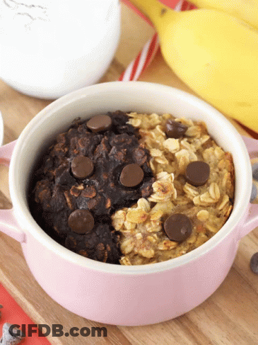 Bowl Of Oatmeal With Chocolate Chips And Bananas GIF