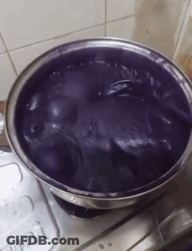 Bowl Of Purple Liquid On Stove Next To Smart Container GIF