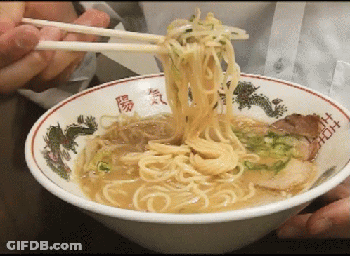 Bowl Of Ramen With Chopsticks And Chinese Writing GIF
