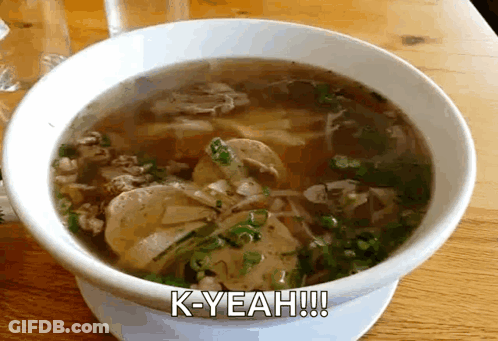Bowl Of Soup With K-Yeah Written On Side GIF