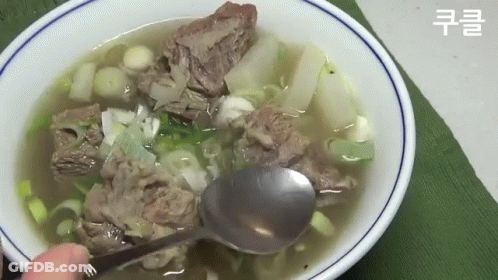 Bowl Of Soup With Meat And Vegetables Being Eaten With Spoon GIF