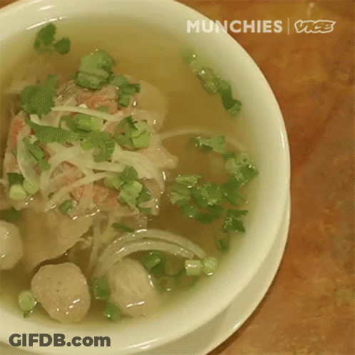 Bowl Of Soup With Meatballs And Green Onions GIF