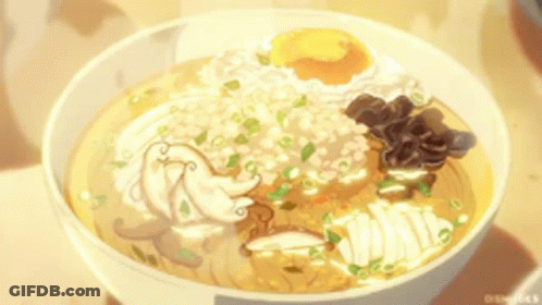 Bowl Of Soup With Rice Mushrooms And Eggs GIF