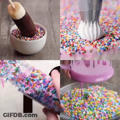 Bowl Of Sprinkles Poured Into Glass GIF