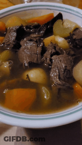 Bowl Of Stew With Meat And Vegetables GIF
