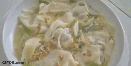 Bowl Of Wonton Soup With Noodles And Vegetables GIF