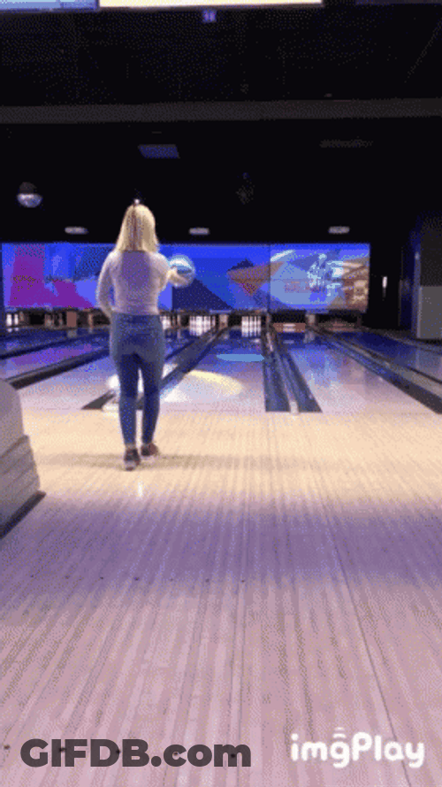 Bowling Alley Lady Playing GIF