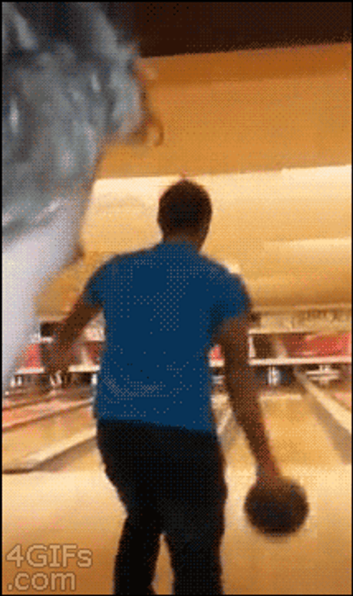 Bowling Ball Fail Throw Ceiling Hole GIF