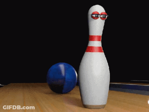 Bowling Ball Thrown At Googly Eye Pin GIF