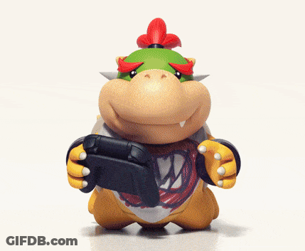 Bowser Holding Video Game Controller With W Letter GIF