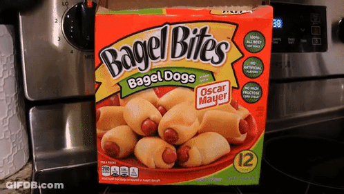 Box Of Bagel Bites Bagel Dogs On Stove GIF