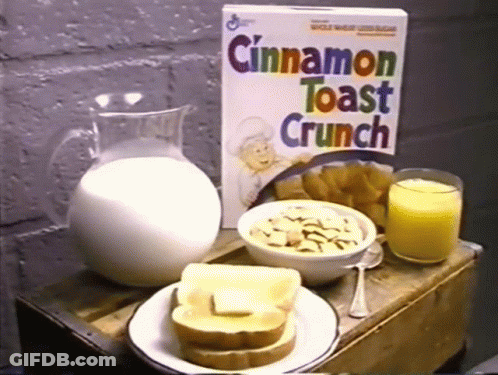 Box Of Cinnamon Toast Crunch On Table GIF
