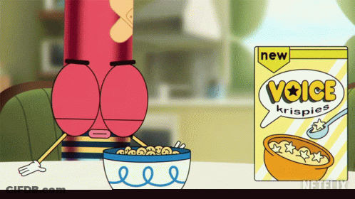 Box Of Voice Krispies Cereal Next To Bowl GIF
