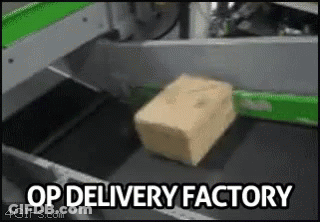Box On Conveyor Belt Saying Op Delivery Factory GIF