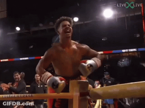 Boxer In Ring With Live Text GIF