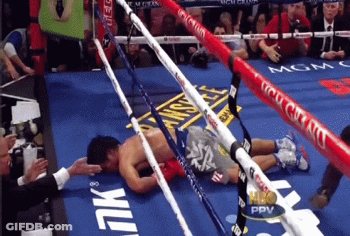 Boxer Laying In Ring With MGM Grand Advertisement GIF