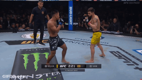 Boxers Fighting In Ring With Bud Light Banner GIF