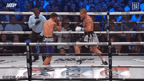 Boxers Fighting In Ring With Celsius Ads GIF
