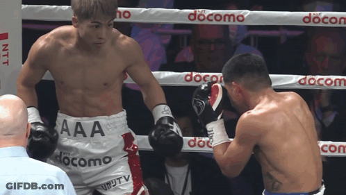 Boxers Fighting In Ring With Docomo Ropes GIF
