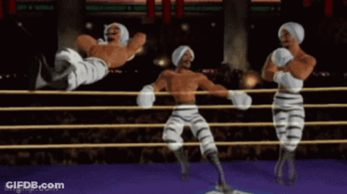 Boxing Ring With Three Fighters GIF