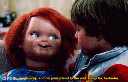 Boy And Chucky Doll Saying Hi I'm Chucky GIF