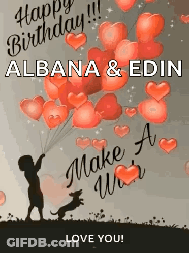 Boy And Dog Holding Balloons Birthday Card GIF