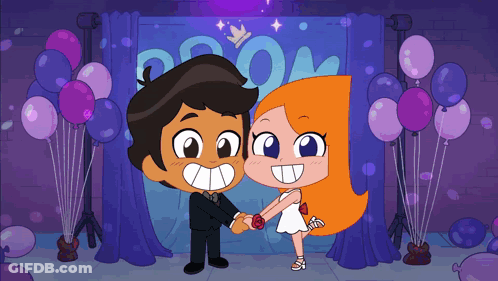 Boy And Girl Dancing In Front Of Prom Sign GIF