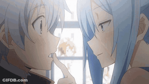 Boy And Girl, Girl Pointing At Boy's Face GIF