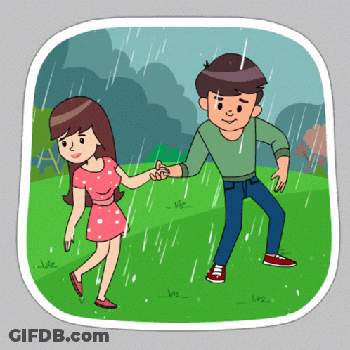 Boy And Girl Holding Hands In Rain GIF