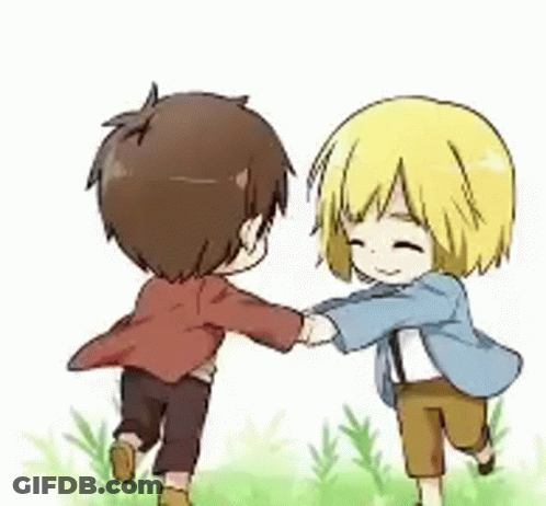Boy And Girl Holding Hands Walking In Grass GIF
