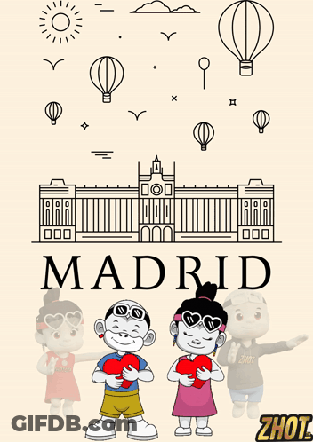 Boy And Girl Holding Hearts Madrid Building GIF
