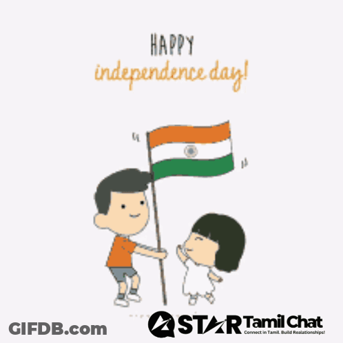 Boy And Girl Holding Indian Flag Happy Independence Day GIF