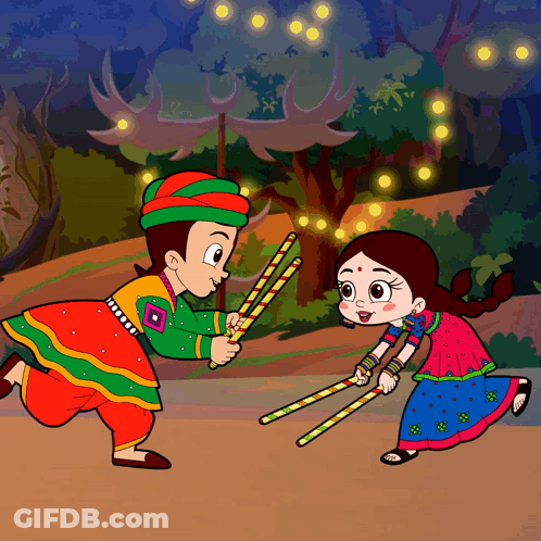 Boy And Girl Holding Sticks GIF