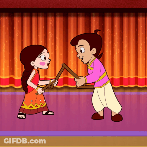 Boy And Girl Holding Sticks GIF