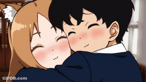 Boy And Girl Hugging Girl With Cat Ears GIF