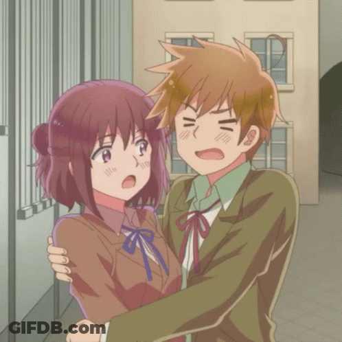 Boy And Girl Hugging With Funny Face GIF