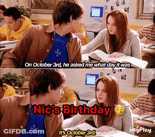 Boy And Girl In Classroom Girl Says Nic's Birthday October 3Rd GIF
