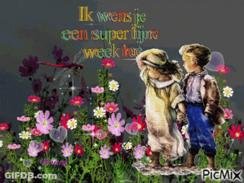 Boy And Girl In Flower Field Wishing Super Week GIF