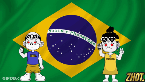 Boy And Girl In Front Of Brazilian Flag GIF