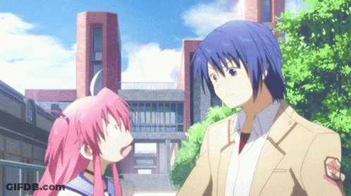 Boy And Girl In Front Of Building And Trees GIF
