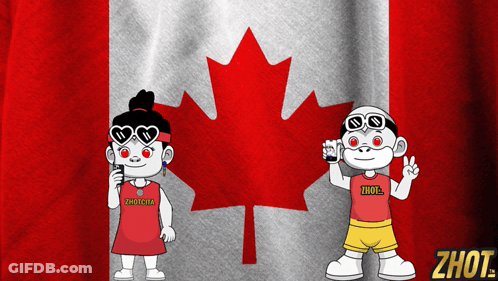 Boy And Girl In Front Of Canada Flag GIF