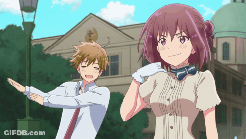 Boy And Girl In Front Of Church GIF