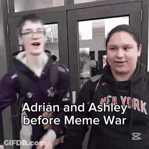 Boy And Girl In Front Of Door With Adrian And Ashley Before Meme War GIF
