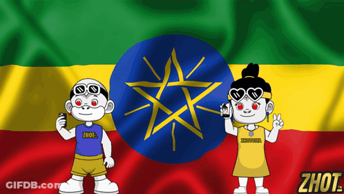 Boy And Girl In Front Of Ethiopian Flag With Zhout Shirts GIF