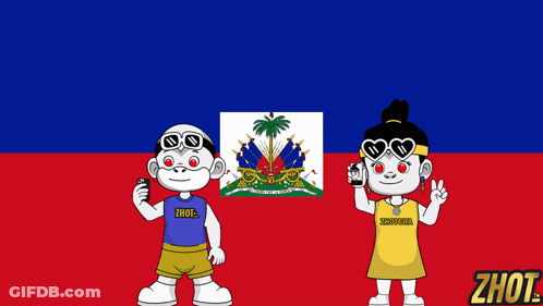 Boy And Girl In Front Of Haitian Flag GIF