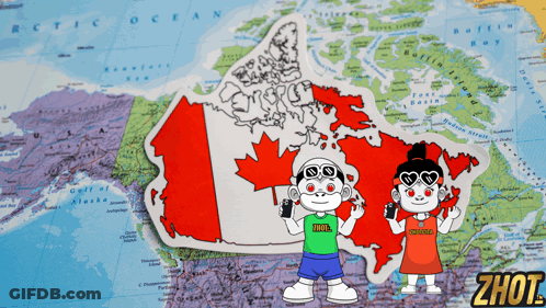 Boy And Girl In Front Of Map Of Canada Sticker GIF