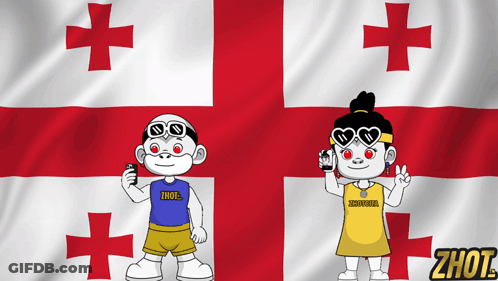 Boy And Girl In Front Of Zhout Flag GIF