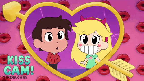 Boy And Girl In Heart Frame Kiss Cam GIF
