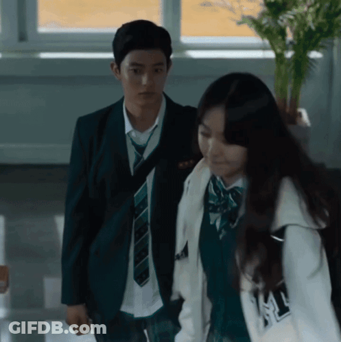 Boy And Girl In School Uniforms Walking GIF